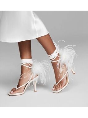Brother Vellies Paloma Feather Sandal Wedding Heels White Size 10 NEW IN BOX